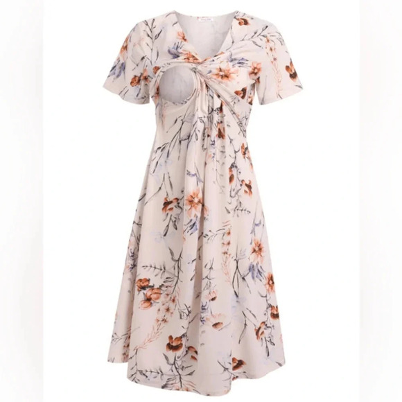 Ekouaer Short Sleeve Floral Maternity Nursing Dress - Medium - Picture 4 of 11